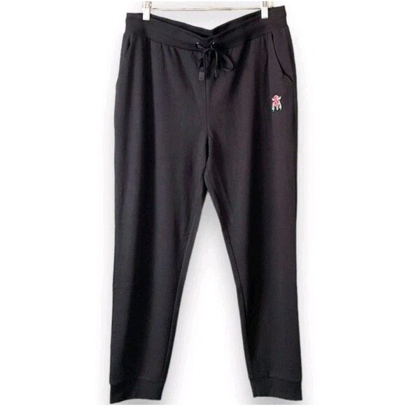 Badgley Mischka Black French Terry Joggers w/Pockets Size XL Embroidered Casual - Picture 3 of 10